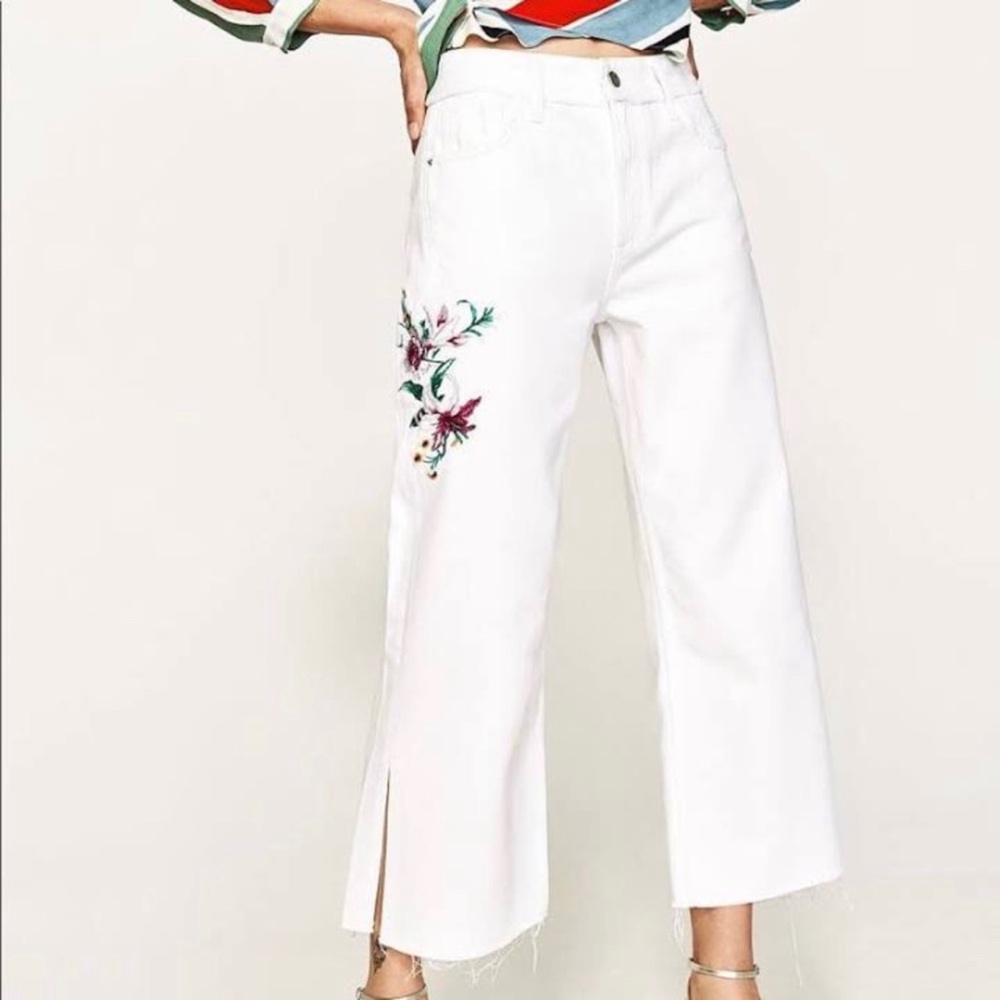 NWT Zara wide leg embroidered capri jeans